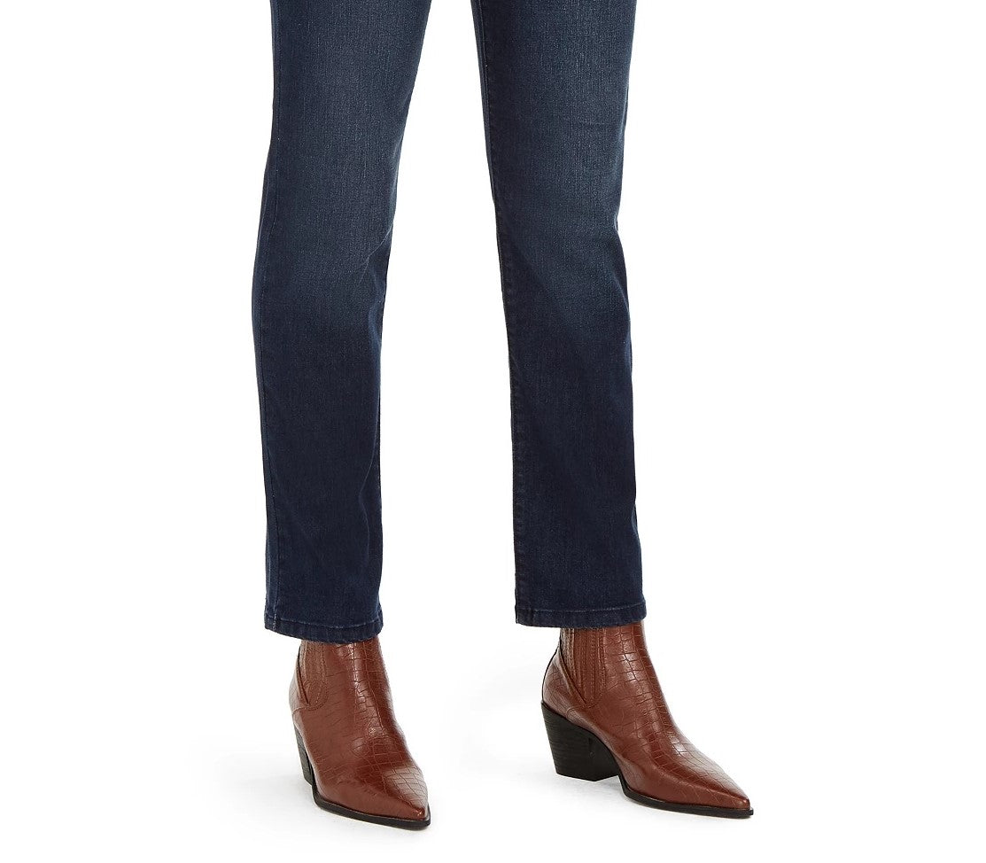 Jeans feminino estilo &amp; co moderno reto cintura média azul tamanho 18