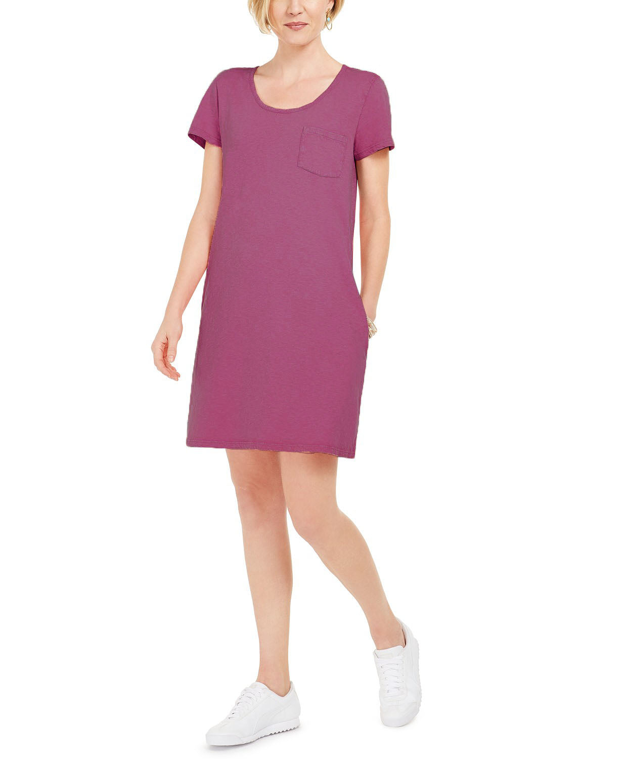 Vestido camiseta feminino Style &amp; Co com um bolso, tamanho médio, roxo, extra pequeno