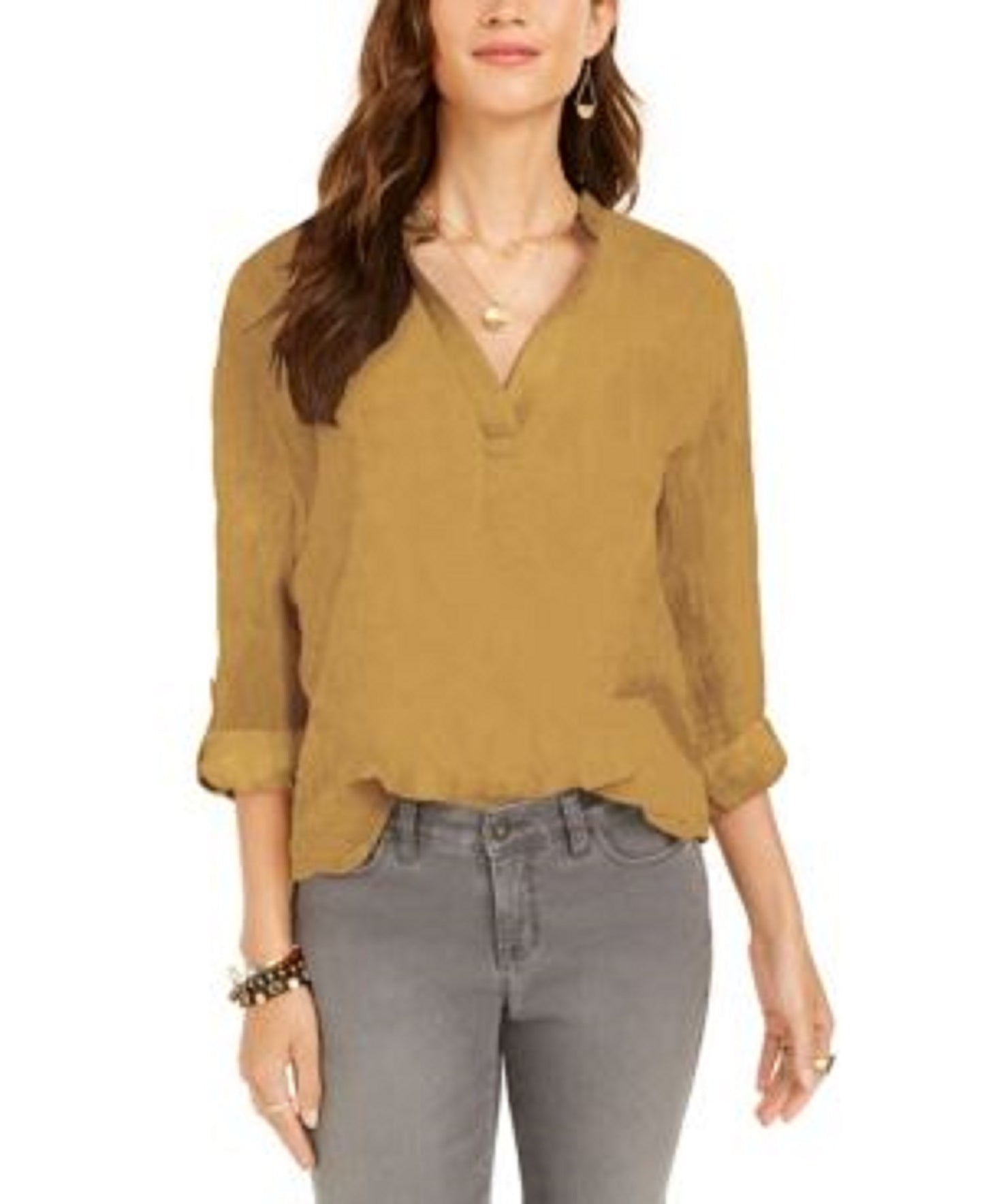 Blusa popover texturizada lisa feminina Style &amp; Co, dourada, tamanho grande