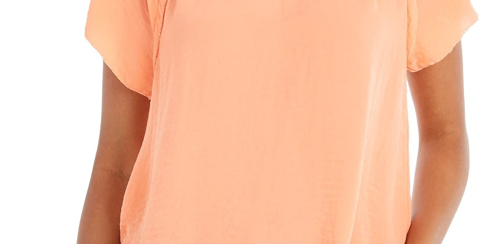 Blusa feminina com mangas franzidas e babados Style &amp; Co, laranja, tamanho pequeno