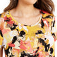JM Collection Top feminino com decote redondo e damasco, dourado, tamanho pequeno