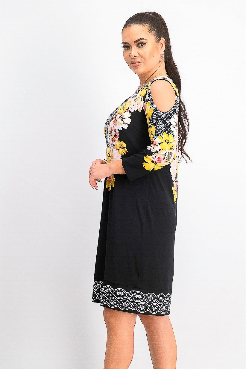 JM Collection Bursting Bloom Sheath Feminino Preto Tamanho Médio