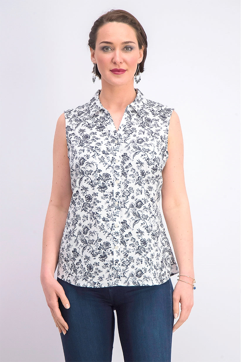 Camisa feminina sem mangas com estampa Toile Charter Club, preta, tamanho 14
