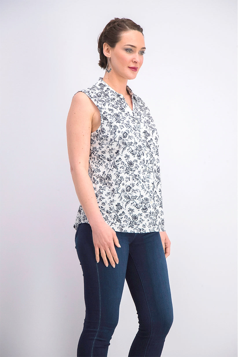 Camisa feminina sem mangas com estampa Toile Charter Club, preta, tamanho 14