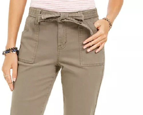 Jeans feminino com cinto e punho, estilo &amp; co, marrom, tamanho 8