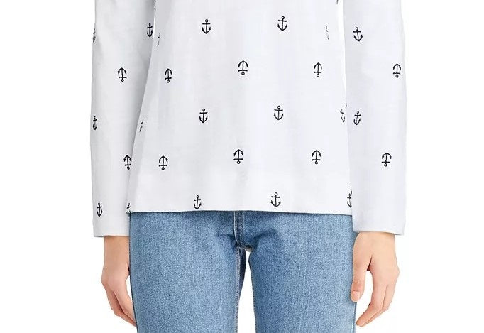 Camiseta feminina Charter Club de algodão bordada com âncora, branca, tamanho grande