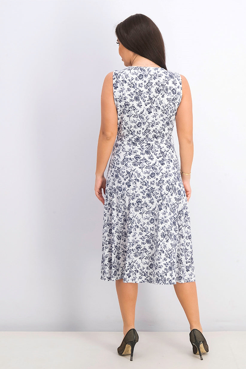 Vestido feminino sem mangas estampado em linha A Charter Club, azul, tamanho pequeno