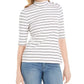 Blusa feminina listrada com gola falsa, tamanho pequeno, branca, Charter Club