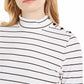 Blusa feminina listrada com gola falsa, tamanho pequeno, branca, Charter Club