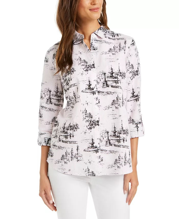 Blusa estampada feminina Charter Club, branca, tamanho grande