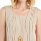 JM Collection Blusa feminina sem mangas com textura e colar bege cáqui tamanho pequeno