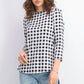 Charter Club Blusa feminina de algodão com estampa xadrez e gola canoa, preta, tamanho pequeno