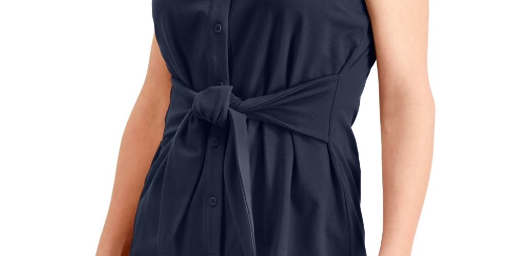 Blusa feminina Charter Club sem mangas com amarração frontal, azul, tamanho médio