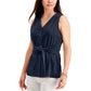 Blusa feminina Charter Club sem mangas com amarração frontal, azul, tamanho pequeno
