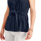 Blusa feminina Charter Club sem mangas com amarração frontal, azul, tamanho pequeno