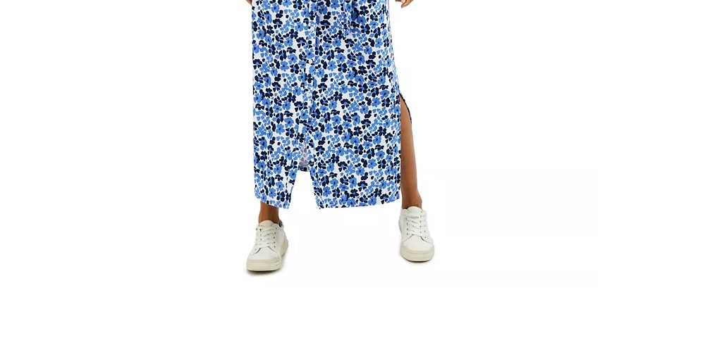 Vestido longo feminino Charter Club com amarração na cintura, azul, tamanho extragrande