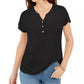 Blusa Henley de linho misto com manga dolman feminina Style &amp; Co, preta, tamanho pequeno