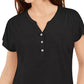 Blusa Henley de linho misto com manga dolman feminina Style &amp; Co, preta, tamanho pequeno