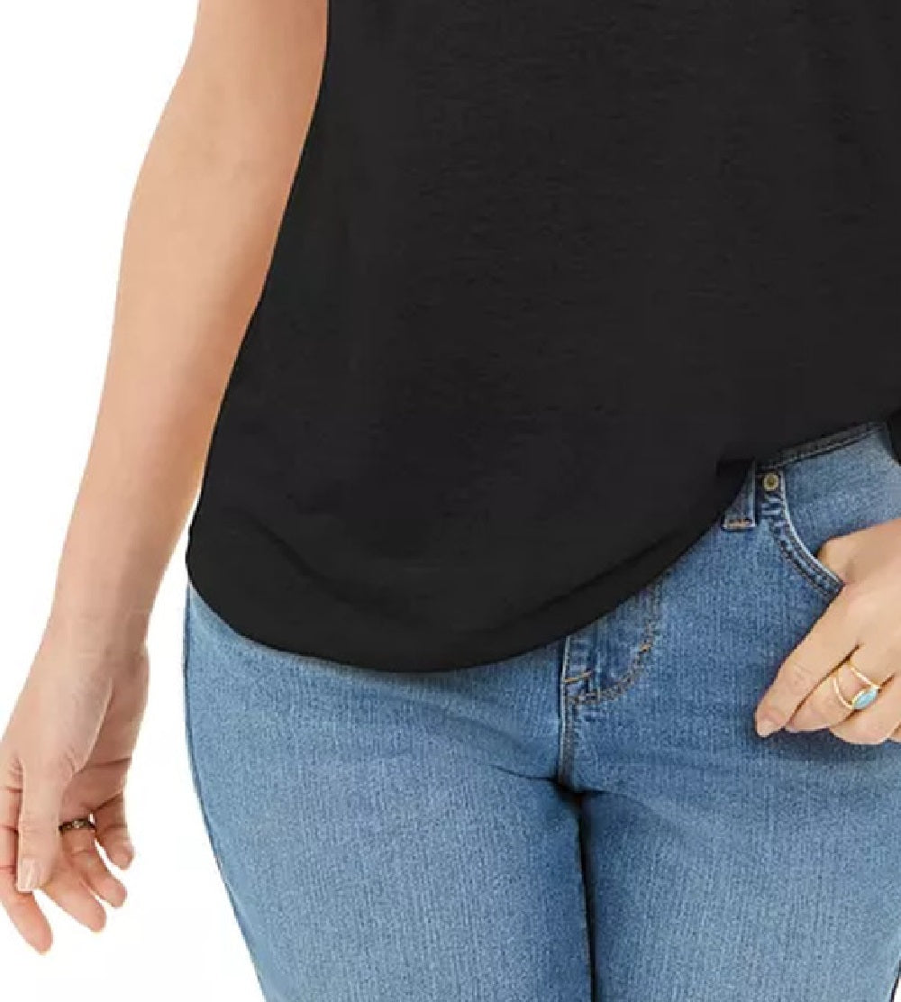 Blusa Henley de linho misto com manga dolman feminina Style &amp; Co, preta, tamanho pequeno