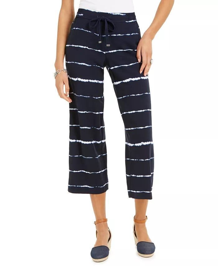 Calça cropped listrada tie-dye feminina Style &amp; Co, tamanho médio, azul-marinho