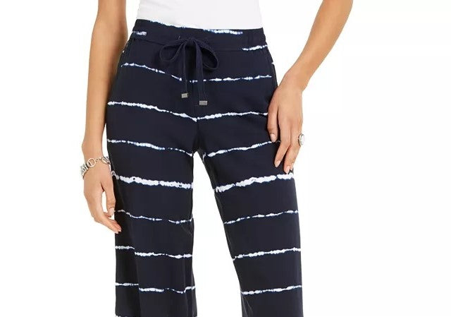 Calça cropped listrada tie-dye feminina Style &amp; Co, tamanho médio, azul-marinho