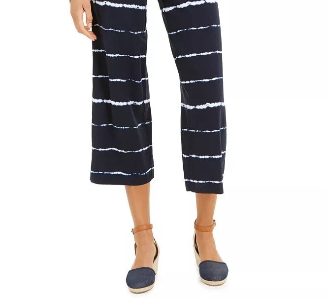 Calça cropped listrada tie-dye feminina Style &amp; Co, tamanho médio, azul-marinho