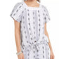 Top feminino estampado com decote quadrado e amarração frontal, tamanho grande, azul-marinho, estilo Style &amp; Co