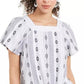 Top feminino estampado com decote quadrado e amarração frontal, tamanho grande, azul-marinho, estilo Style &amp; Co