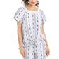Blusa feminina estampada com decote quadrado e amarração frontal, tamanho extra grande, branca, estilo &amp; co