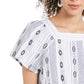 Blusa feminina estampada com decote quadrado e amarração frontal, tamanho extra grande, branca, estilo &amp; co