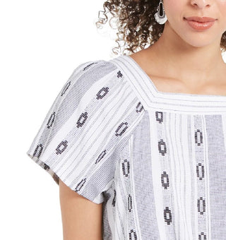 Blusa feminina estampada com decote quadrado e amarração frontal, tamanho extra grande, branca, estilo &amp; co