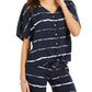 Blusa feminina listrada com tie-dye e amarração frontal, tamanho pequeno, azul-marinho, estilo &amp; co