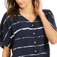 Blusa feminina listrada com tie-dye e amarração frontal, tamanho pequeno, azul-marinho, estilo &amp; co