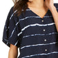 Blusa feminina listrada tie-dye com amarração frontal, tamanho azul-marinho, extra pequeno, estilo &amp; co