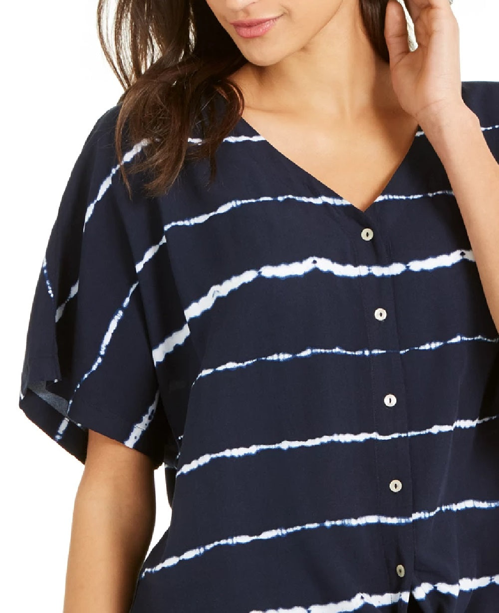 Blusa feminina listrada tie-dye com amarração frontal, tamanho azul-marinho, extra pequeno, estilo &amp; co
