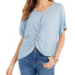 Blusa feminina estilo &amp; co com decote em V e frente torcida, azul, tamanho pequeno
