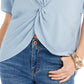 Blusa feminina estilo &amp; co com decote em V e frente torcida, azul, tamanho pequeno