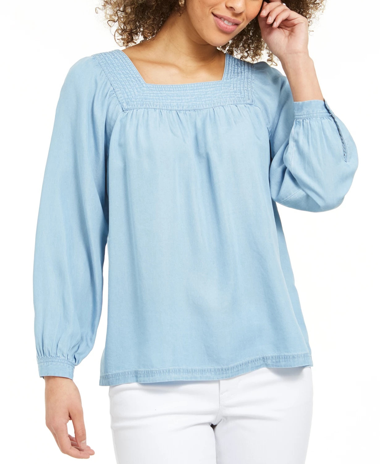 Blusa feminina de gola quadrada estilo &amp; co, azul, tamanho extra grande
