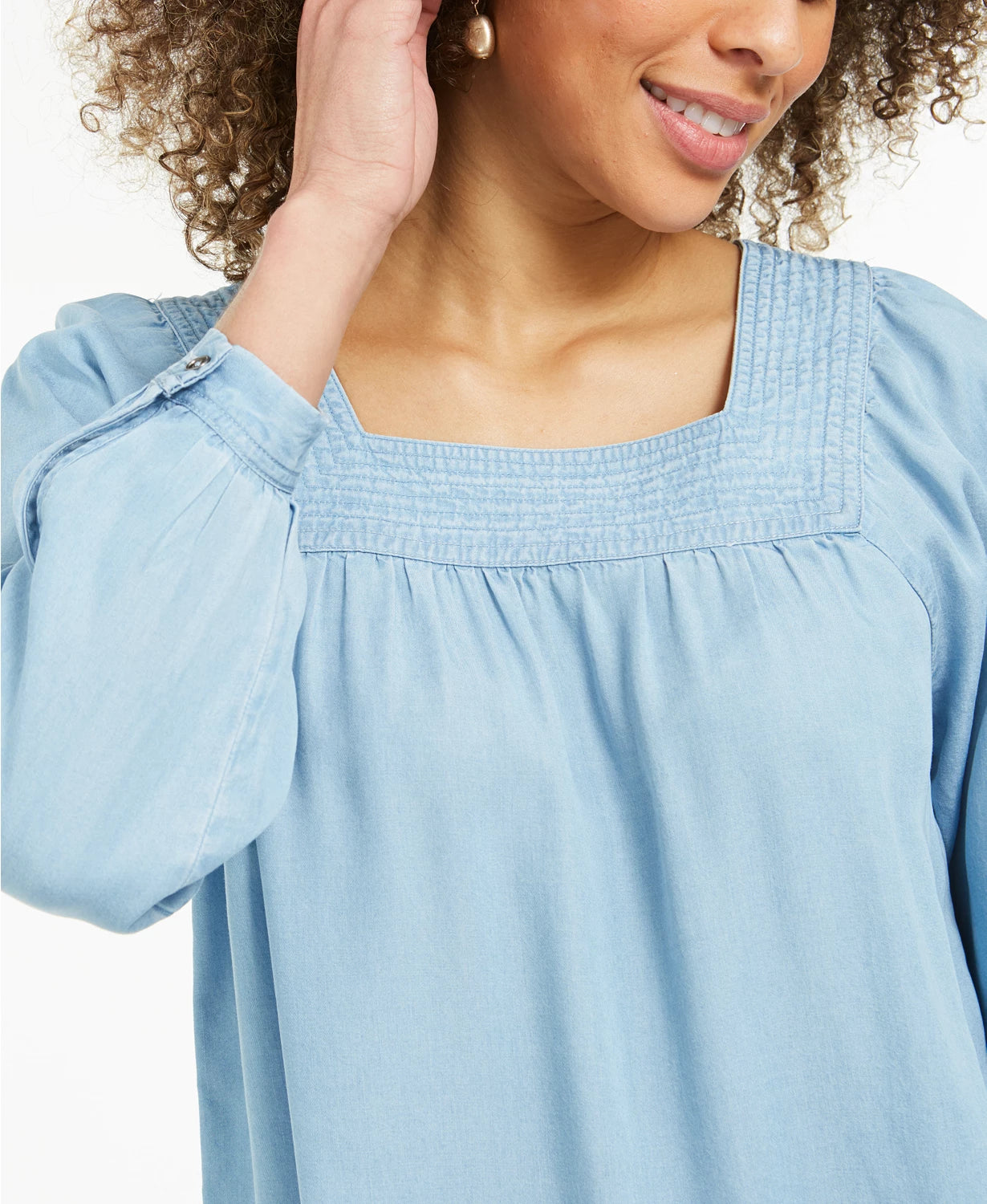 Blusa feminina de gola quadrada estilo &amp; co, azul, tamanho extra grande