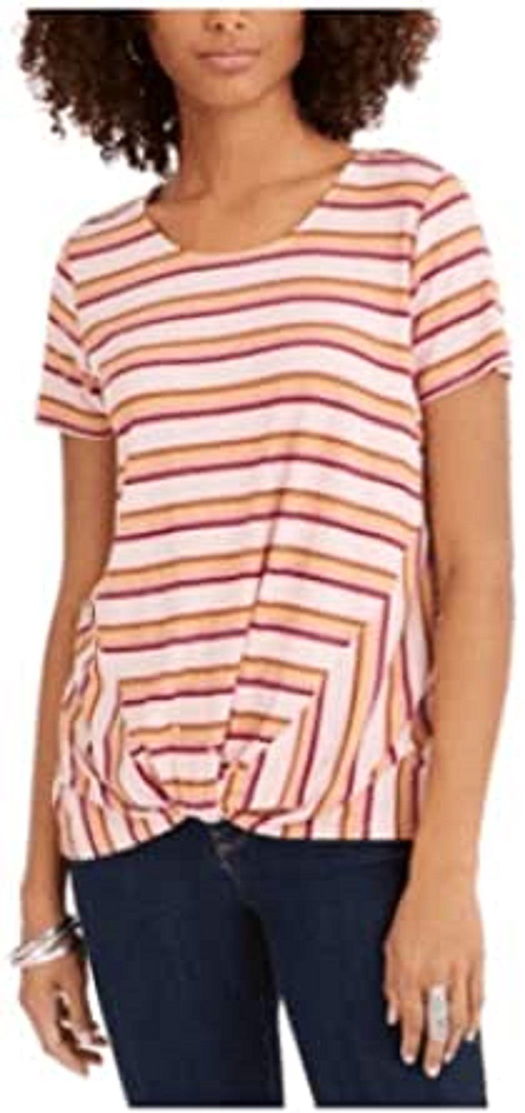 Blusa listrada com decote torcido e frente única feminina Style &amp; Co, vermelha, tamanho pequeno