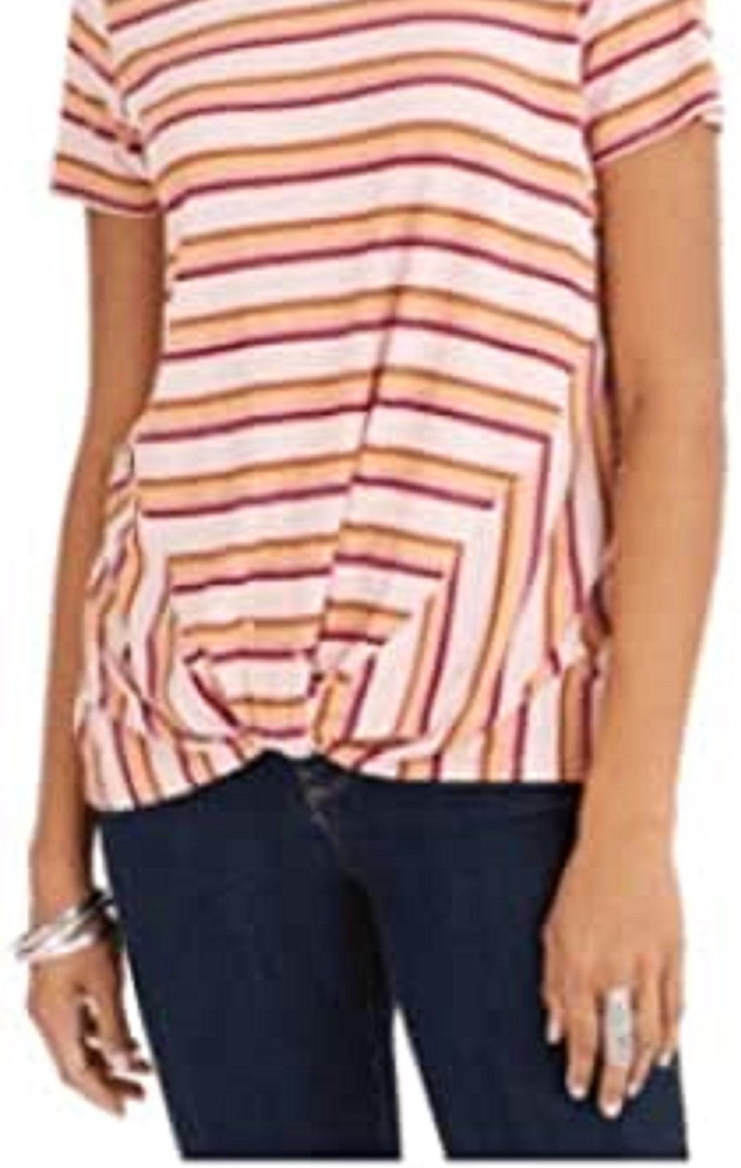 Blusa listrada com decote torcido e frente única feminina Style &amp; Co, vermelha, tamanho pequeno