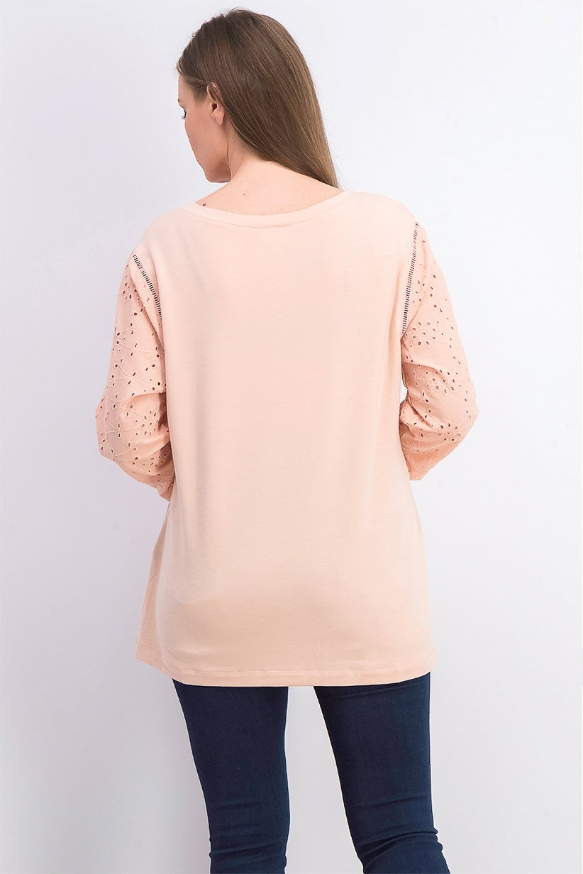 Blusa de algodão com mangas ilhós estilo &amp; co feminina vermelho brilhante tamanho pequeno