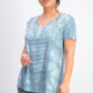 Blusa feminina estilo &amp; co, azul, tingida, em mistura de linho, tamanho grande
