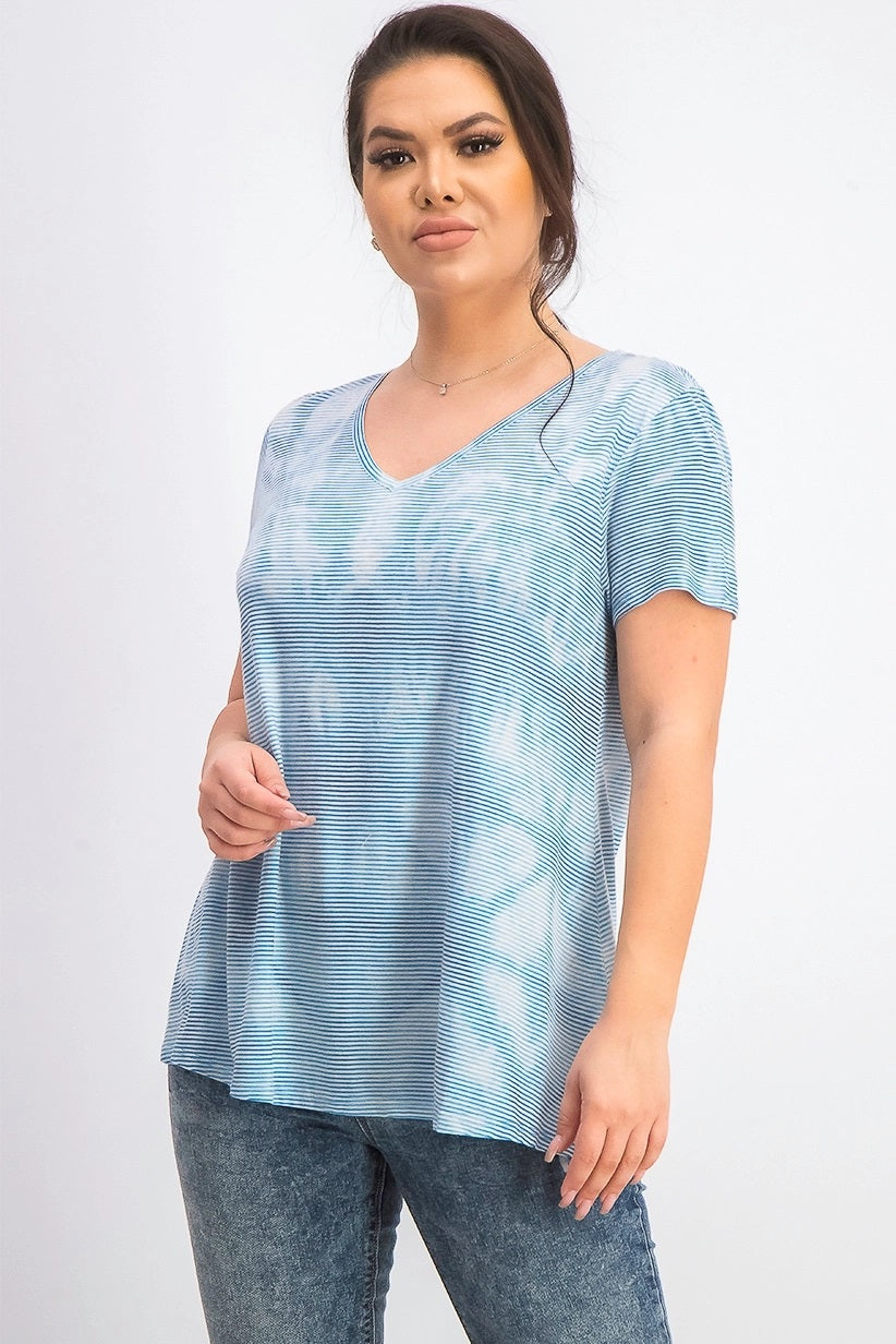 Blusa feminina estilo &amp; co, azul, tingida, em mistura de linho, tamanho grande