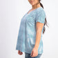 Blusa feminina estilo &amp; co, azul, tingida, em mistura de linho, tamanho grande