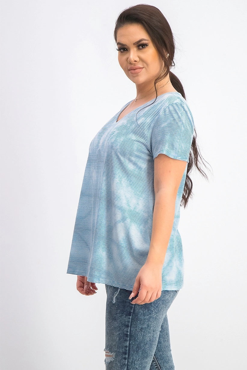 Blusa feminina estilo &amp; co, azul, tingida, em mistura de linho, tamanho grande