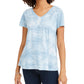 Blusa feminina estilo &amp; co, azul, tingida, em mistura de linho, tamanho pequeno