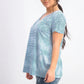 Blusa feminina estilo &amp; co, azul, tingida, em mistura de linho, tamanho pequeno