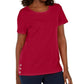 Karen Scott Blusa feminina de algodão com decote redondo e bainha abotoada, tamanho médio, vermelho brilhante