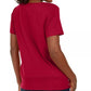Karen Scott Blusa feminina de algodão com decote redondo e bainha abotoada, tamanho médio, vermelho brilhante